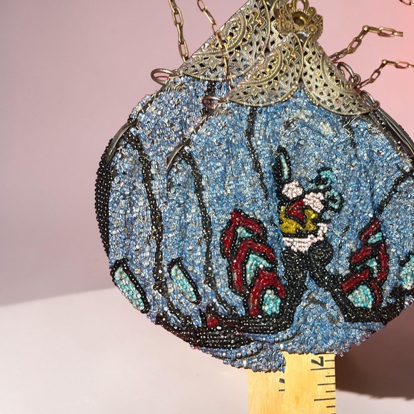 Antique 1920s Art Deco Micro Beaded Flapper Purse Floral Czech Glass Evening Bag - Picture 11 of 16